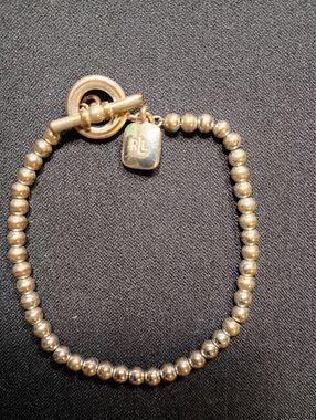 Vintage Ralph Lauren Silver Plated Beaded Toggle Bracelet with RL Charm
